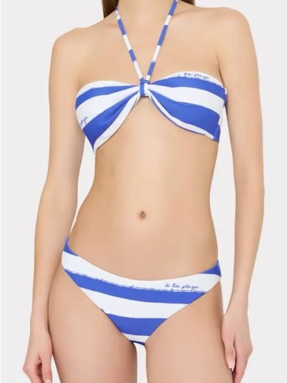Milly A La Plage Blue & White Striped Bikini top and bottoms - size L - NWT